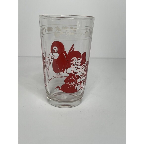 Vintage Libby Juice Glass Red Elephant and Bird Retro Swanky - Picture 2 of 5